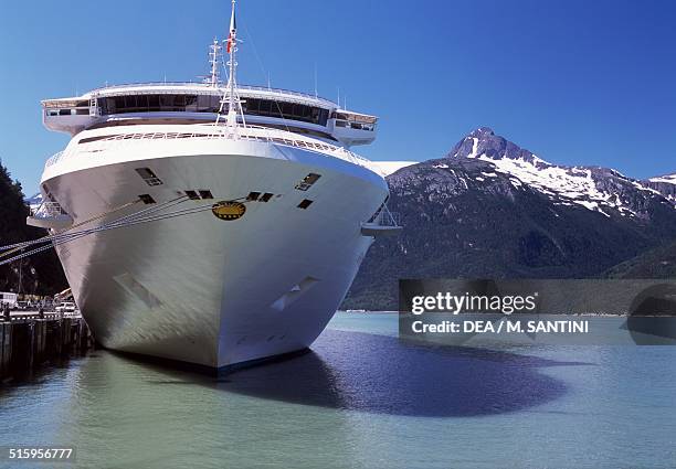 Cruise ship docked in Skagway, Alaska, United States of America.