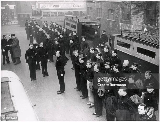 London, England: Black Shirts, members of the British Fascist Party, before the Black House in London, ready for transportation to one of Sir Oswald...