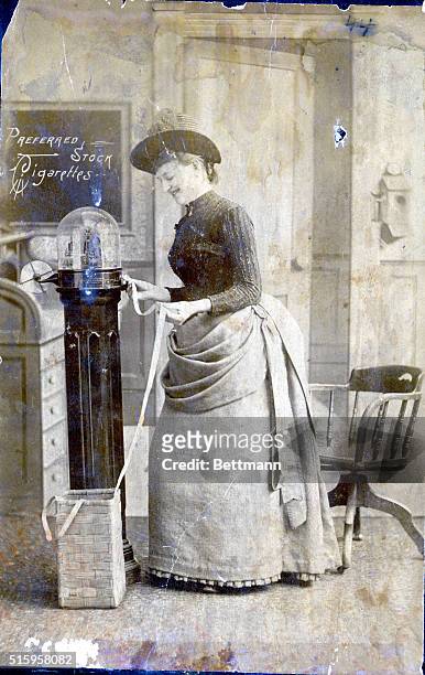 Woman stockbroker. Advertising photograph for "Preferred Stock Cigarettes," ca. 1890. BPA2