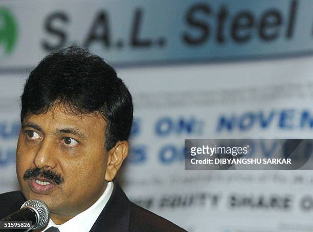 Chairman and Managing Director of the Shah Alloys Group Rajendra V Shah addresses a news conference in Madras, 28 October 2004. S.A.L the second...