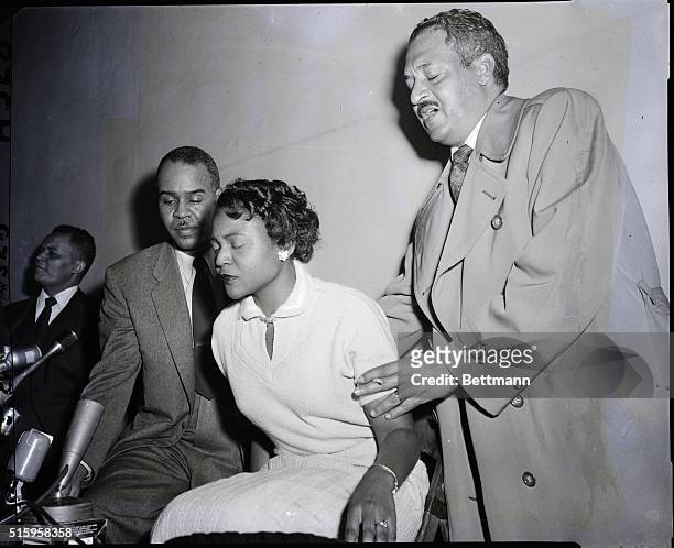 New York, NY: Autherine Lucy, the Negro co-ed who was permanently expelled from the University of Alabama after the courts had ordered her...