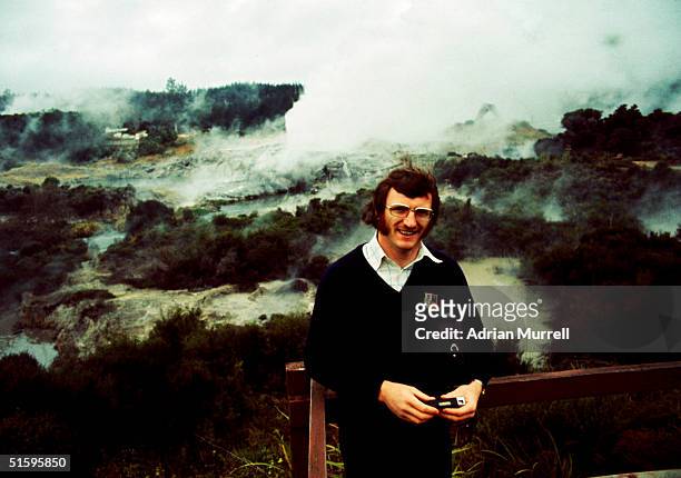 Trevor Evans of the British Lions takes time out to visit the geo-thermal springs on August 8, 1977 in Rotorua, New Zealand.