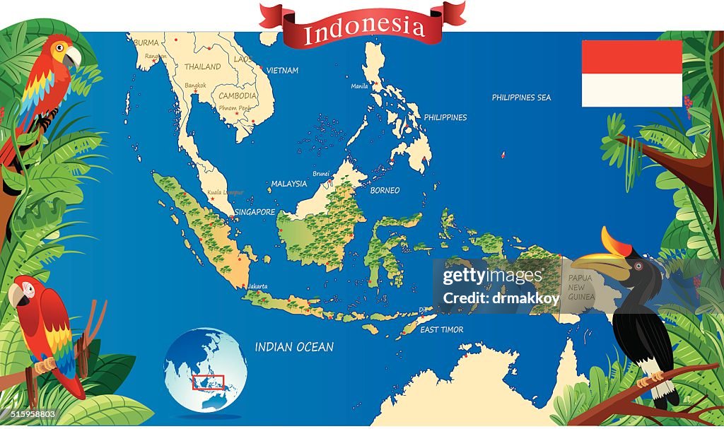 Cartoon Map Of Indonesia High-Res Vector Graphic - Getty Images