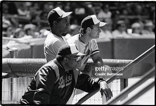 Chicago, IL- Oriole manager Frank Robinson and coaches Minnie Mendoza and John Hart are not smiling, as the Orioles lose to the White Sox for their...