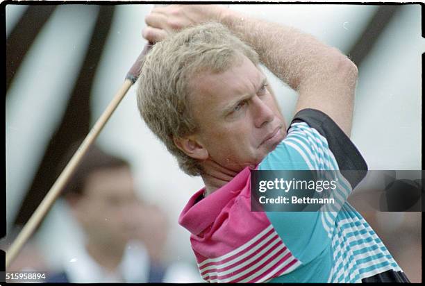 Akron, OH- Wayne Grady, winner of the PGA, hits from the number one tee during the Pro-Am tournament. Grady will compete in the NEC World Series of...