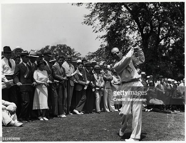 Short Hills, NJ- Harry Cooper, of Chicago, is shown as he played an iron shot on the 18th hole during third round of the National Open Golf...