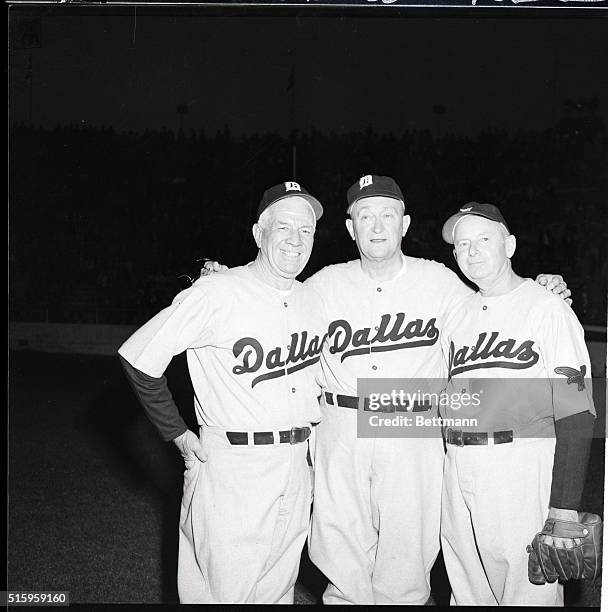 Dallas, TX- These three oldtime stars donned Dallas uniforms as members of a team which took the field against Tulsa's first batter at the opening of...