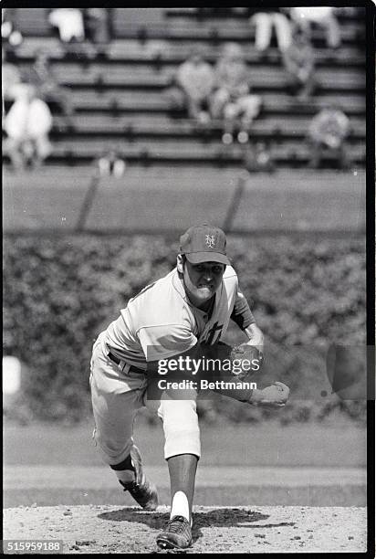 Chicago, Illinois- Tom Seaver, NY Mets, delivers a pitch during an early inning on his way to a no-hitter against the Chicago Cubs. His no-hitter was...