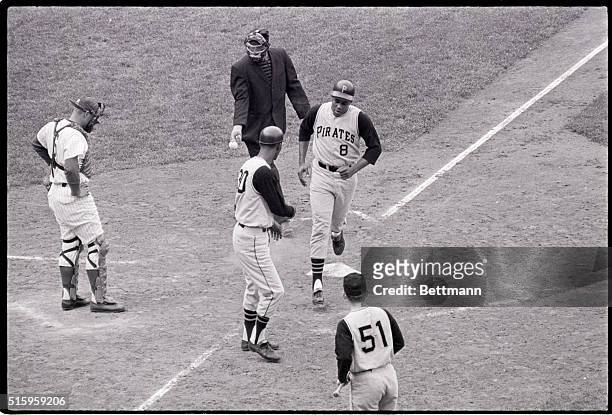 Chicago, Illinois- Willie Stargell of the Pittsburgh Pirates crosses plate after hitting a three run homer to win the game in 9th inning against the...