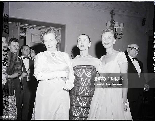 New York, NY-Three American ladies who know more than something about show business are shown here attending the opening ballet performance by the...