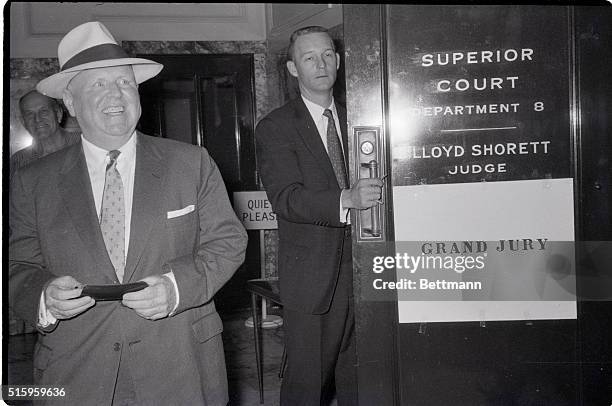 Seattle, WA- Teamster Boss Dave Beck smiles broadly after leaving a grand jury room where he answered questions for fifty minutes before a closed...