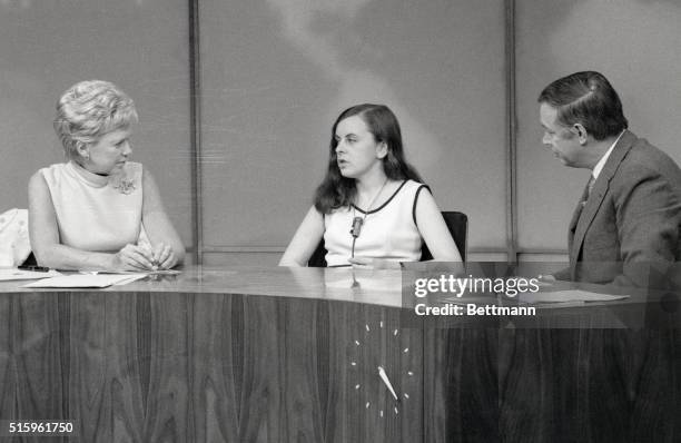 New York, NY-Bernadette Devlin, Irish Catholic civil rights leader and member of the British Parliament from Northern Ireland, speaks with NBC's...