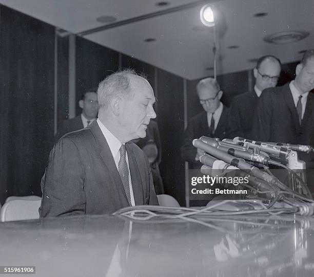 Secretary of State Dean Rusk is shown here at the US Mission to the United Nations.