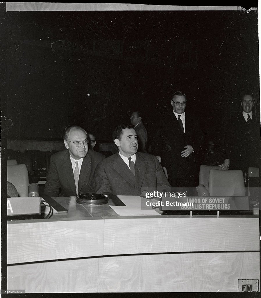 Andrei Gromyko and Arkady Sobolev Sitting at Conference Table