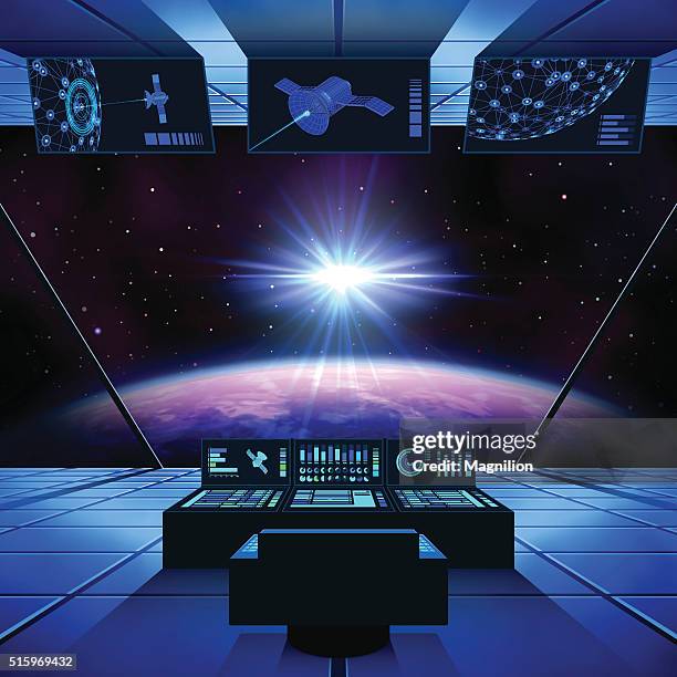 stockillustraties, clipart, cartoons en iconen met interstellar travel in a spaceship - voertuiginterieur