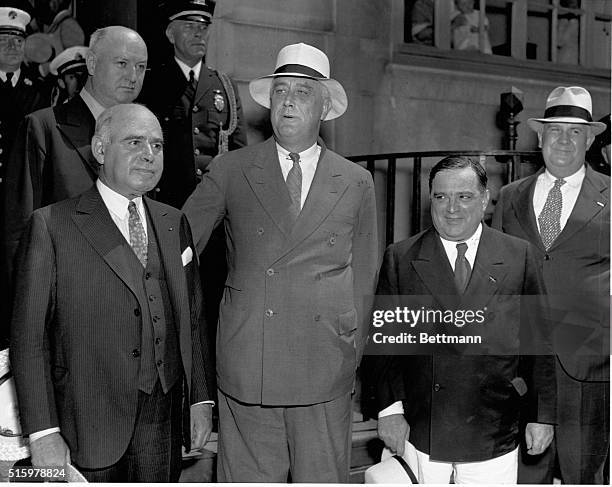 The "Big Three" of the Triborough Bridge project in New York. President Franklin D. Roosevelt , whose New Deal fathered the project, Governor Herbert...