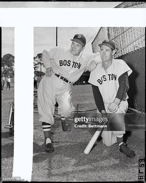 Sarasota, Florida- Prophetic of the 1948 season is this picture of Red Sox manager Joe McCarthy leaning on the shoulders of slugger Ted Williams. If...