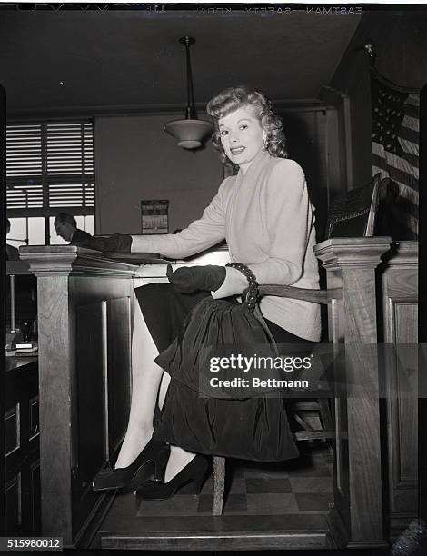 Los Angeles, CA-Actress Lucille Ball is shown in Los Angeles Superior Court where she won an uncontested divorce from former actor, Sergeant Desi...