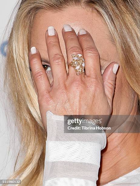 Maria Bello, fashion detail, attends the premiere of Saban Films' 'The Confirmation' on March 15, 2016 in Los Angeles, California.