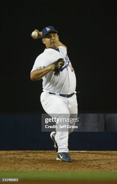 Pitcher Wilson Alvarez of the Los Angeles Dodgers pitches during the game against the San Diego Padres on September 15, 2004 at Dodger Stadium in Los...