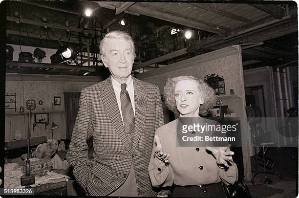Hollywood, CA- Movie legends James Stewart and Bette Davis talk to reporters during a luncheon held in their honor, after they completed "Right of...