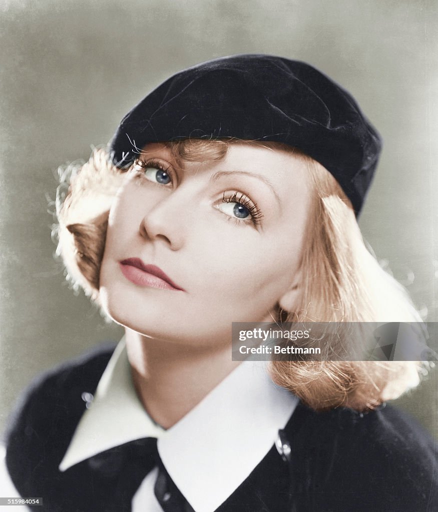 Actress Greta Garbo Wearing Black Beret