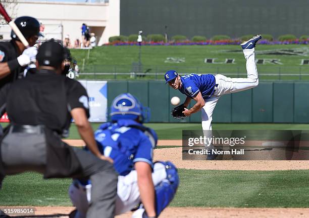 John Lannan of the Kansas City Royals delivers a pitch against the Chicago White Sox at Surprise Stadium on March 14, 2016 in Surprise, Arizona....