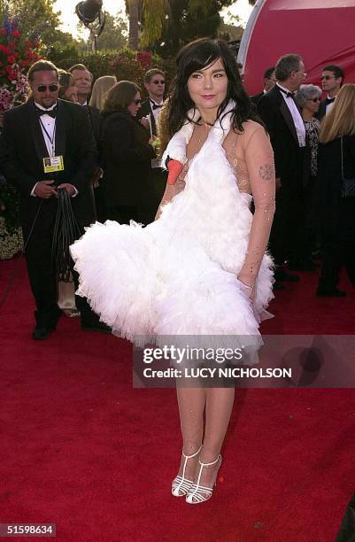 Actress and singer Bjork arrives the 73rd Annual Academy Awards at the Shrine Auditorium in Los Angeles 25 March, 2001. Bjork performs and wrote the...