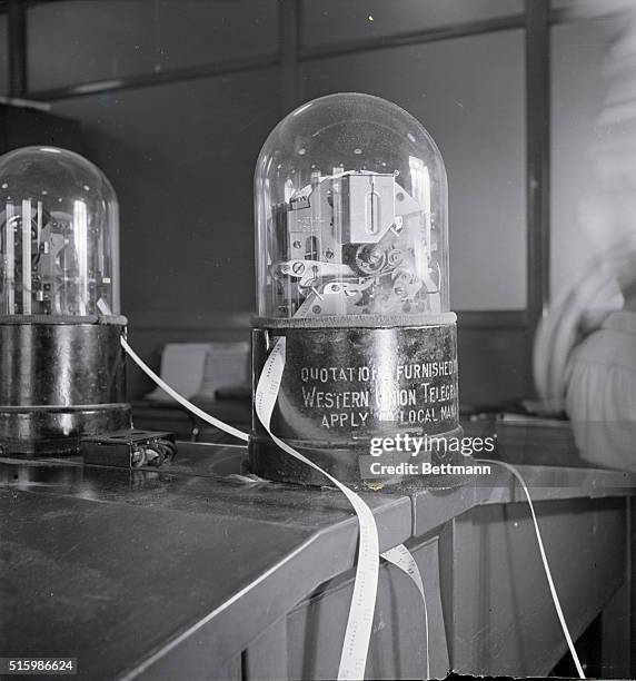 Ticker tape. Old fashioned stock ticker. Undated photo