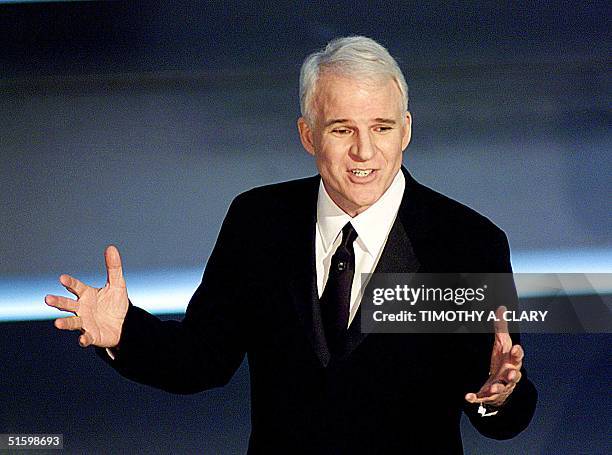 Comedian Steve Martin opens the show at the 73rd Annual Academy Awards at the Shrine Auditorium in Los Angeles 25 March, 2001. AFP PHOTO Timothy A....