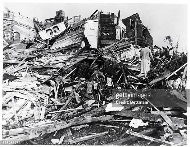 Worcester, MA: Tornado damage, Worcester, Mass. Complete chaos marks spot where tornado clawed hill off upper Lincoln Street. Three minutes earlier,...