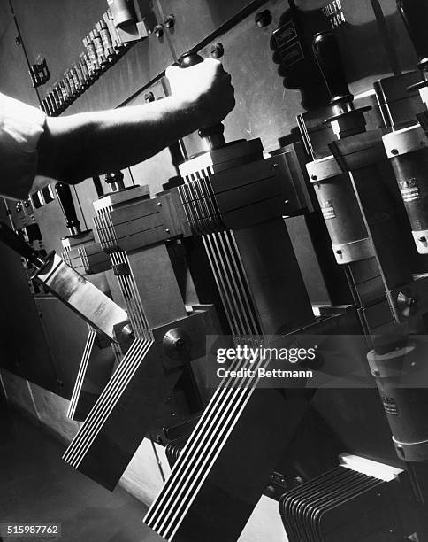 New York, NY: Power switches at A. T. & T. Undated photograph.