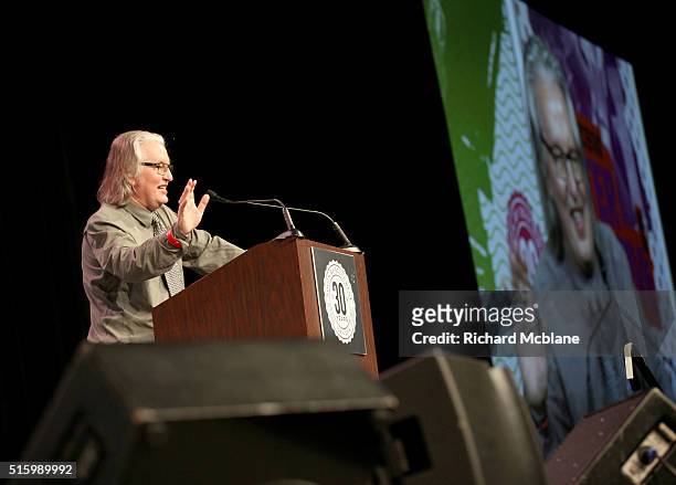 Author Bruce Sterling speaks onstage at 'Closing Remarks: Bruce Sterling' during the 2016 SXSW Music, Film + Interactive Festival at Austin...