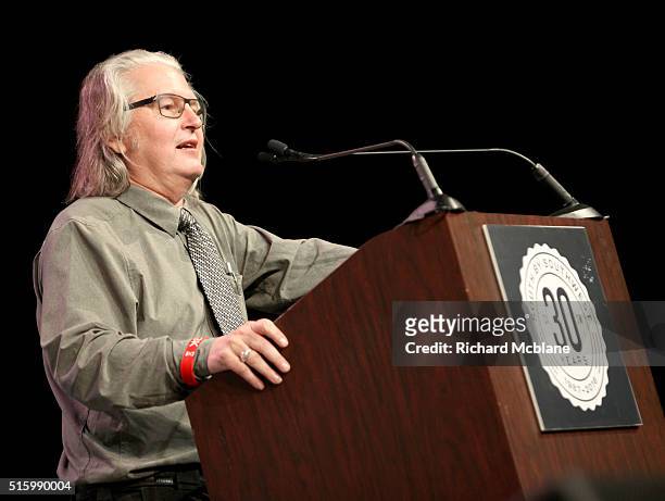 Author Bruce Sterling speaks onstage at 'Closing Remarks: Bruce Sterling' during the 2016 SXSW Music, Film + Interactive Festival at Austin...