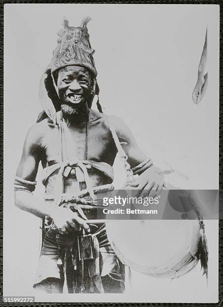 Kings drummer and dancer, favorite figure around Kano, Northern Nigeria. Undated photo.