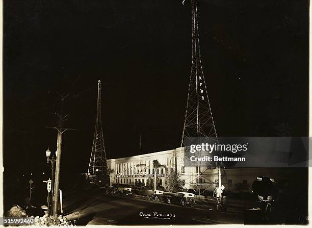 Night time photograph of Warner Brothers Studio in California.