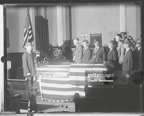 Mourners view the coffin of William Jennings Bryan, Populist leader, orator and writer, at Washington, DC church in 1925.