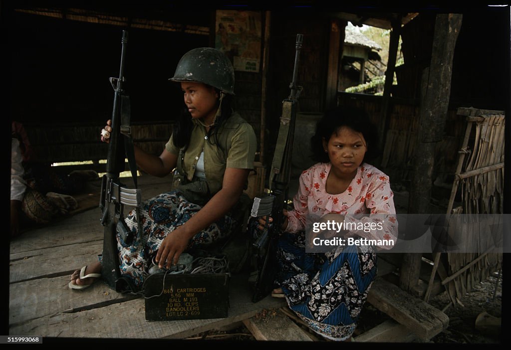 3/31/1975- Prek Phnou, Cambodia- Young Cambodian girls take up... News ...