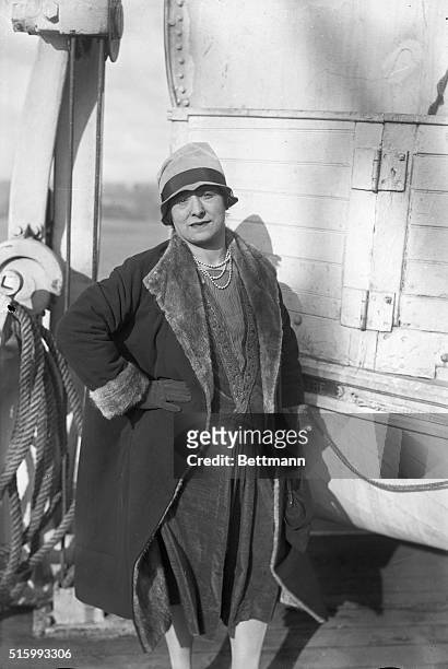 New York, New York-: Photo shows Madame Rubinstein, the noted beauty expert of New York and Paris as she arrived in New York for the holidays.