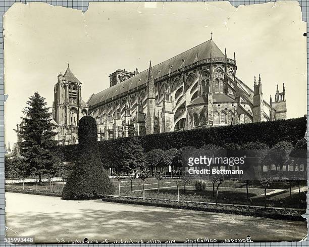 Exterior view of Bourges Cathedral. Undated photograph.