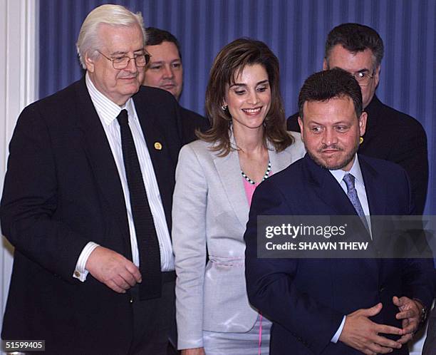King Abdullah II and Queen Rania of Jordan meet with US Representative Henry Hyde and other congressional leaders in the US Capitol Washington, DC on...
