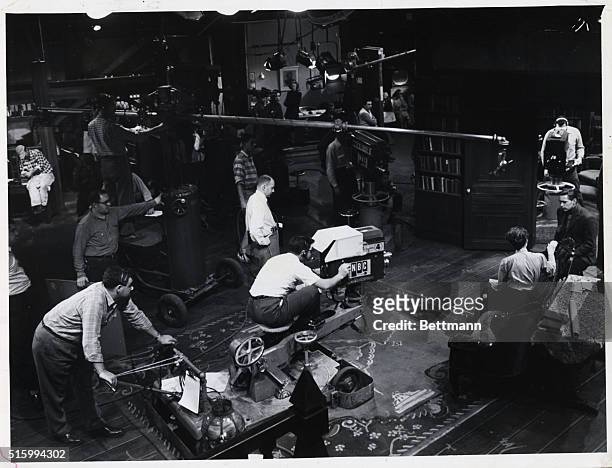 Scene during shooting of NBC-TV's production of Emlyn Williams' play, "The Corn is Green." Photograph, late 1950s.