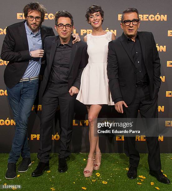 Director Dani de la Orden, actor Berto Romero, actress Belen Cuesta and actor Andreu Buenafuente attend 'El pregon' premiere at Capitol cinema on...