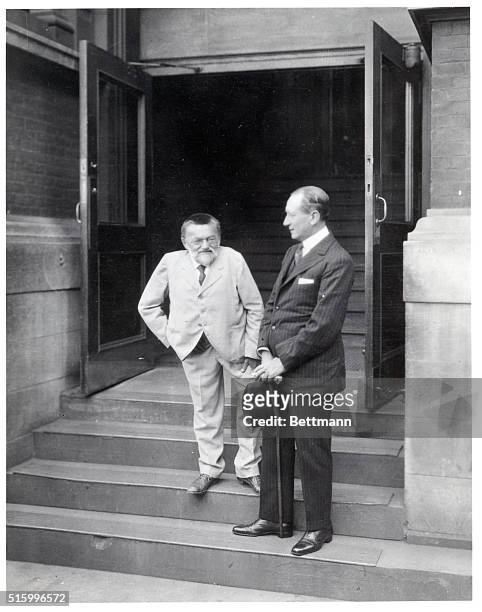 Schenectady, New York-Charles Proteus Steinmetz , famous American electrical engineer and inventor, with Guglielmo Marconi during the latter's visit...