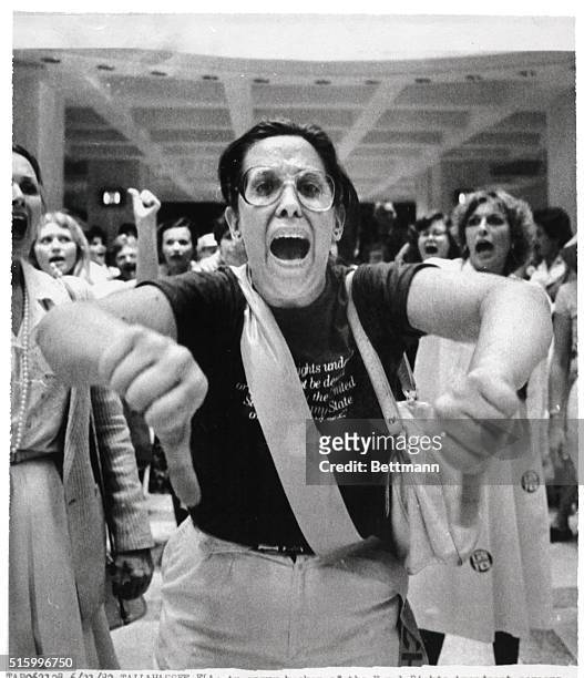 Tallahassee, FL-An angry backer of the Equal Rights Amendment screams "vote them out" after the Florida Senate rejected the amendment. The Senate...