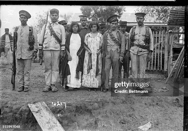 Tampico, Mexico-Federal soldiers protecting wives and daughters during battle.