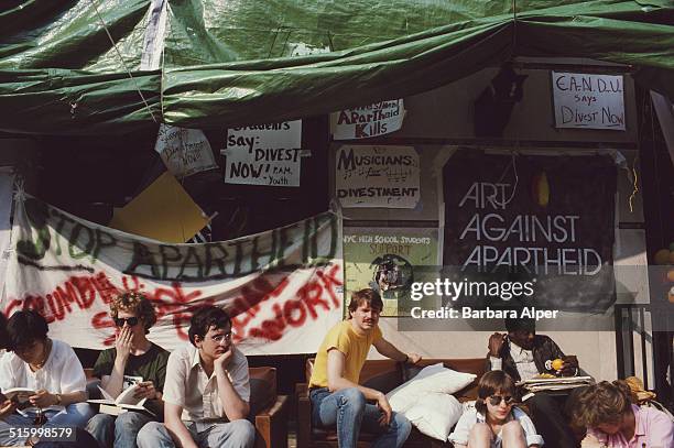 Protest against Apartheid at Columbia University, New York City, 4th April 1985.