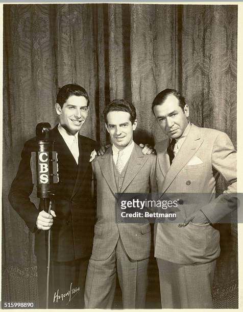 New York, NY- Milton Berle, Fred Waring and Harry Richman, left to right, respectively- the trio of headliners whose talents, among others, are...
