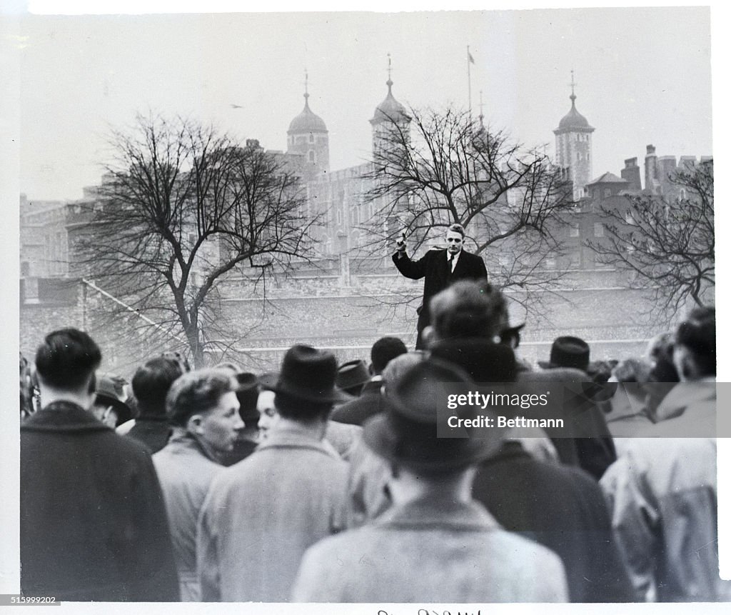 Speaker Addresses Crowd On Tower Hill