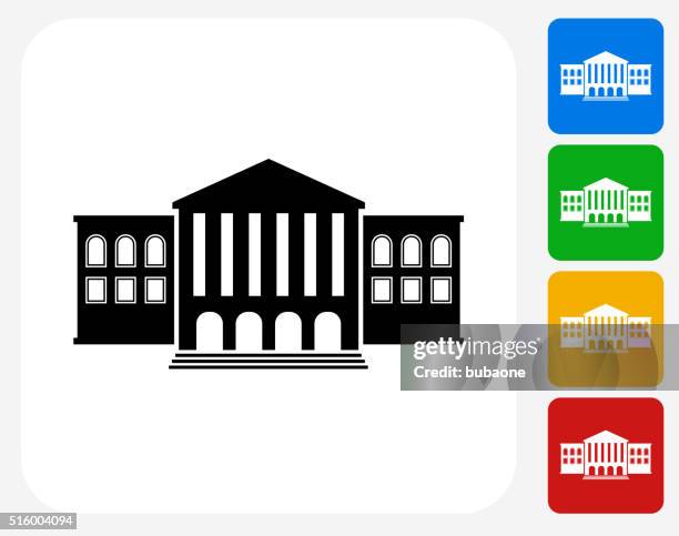 ilustraciones, imágenes clip art, dibujos animados e iconos de stock de edificio icono planos de diseño gráfico - town hall square